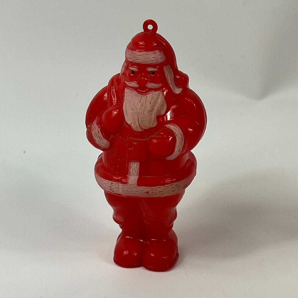 Vintage 50's Rosbro Red and White Plastic Santa Sack Open Candy Container 4.5""